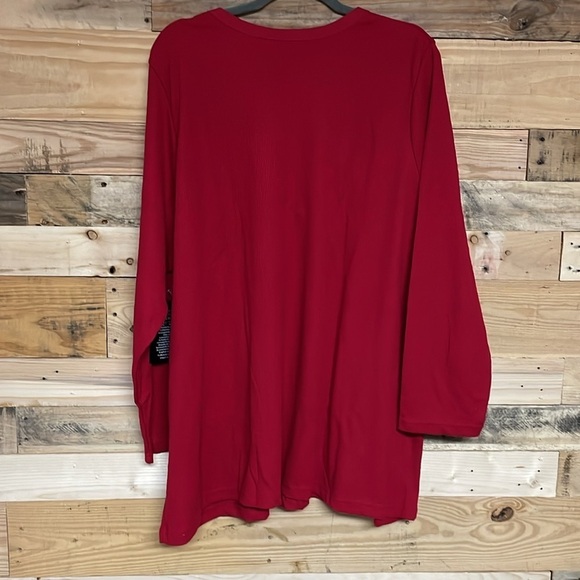 Woman Within size 3X (30/32) red floral stitching Henley waffle knit - Picture 6 of 6